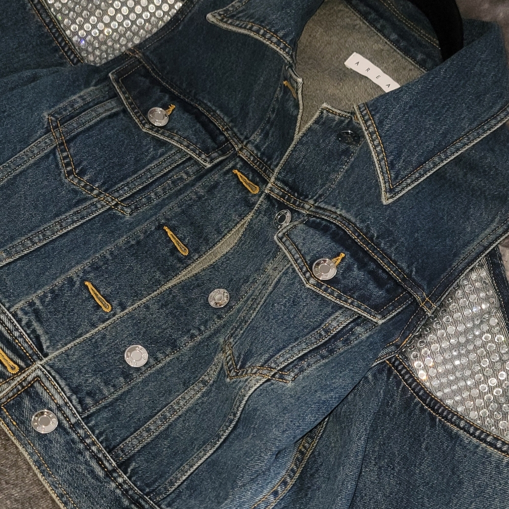BNWT AREA Crystal Denim Jacket Sz S